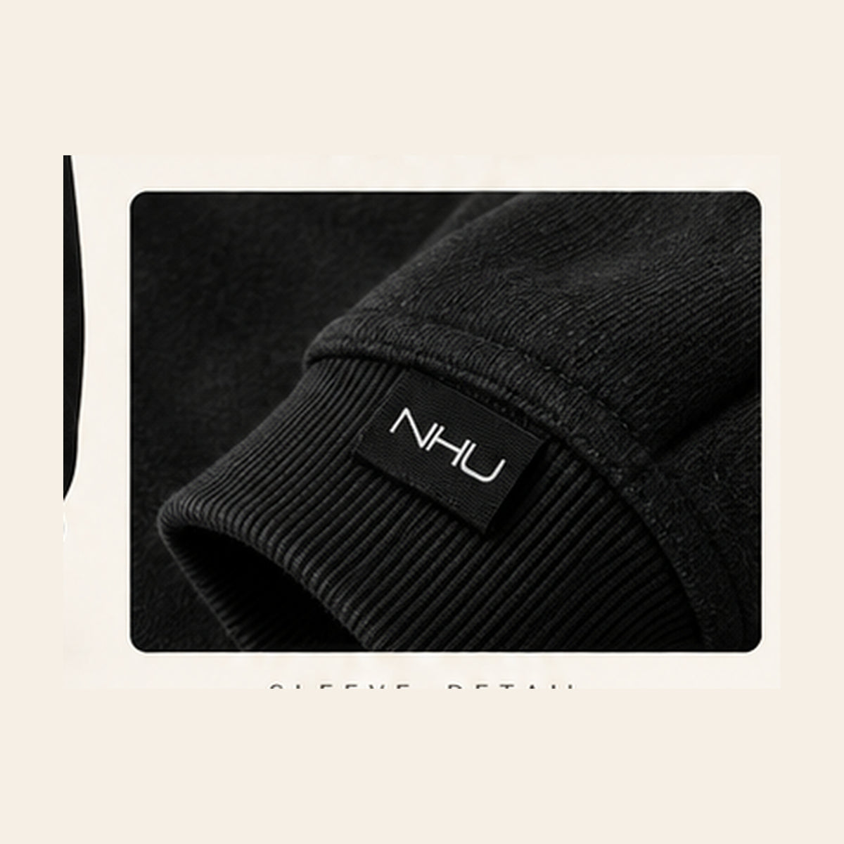 HYSUM premium hoodie sleeve detail on a clean beige background