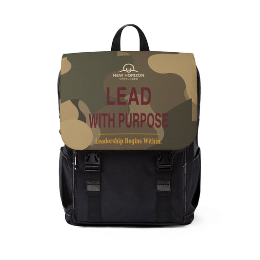 Lead With Purpose camouflage backpack by New Horizon Unplugged