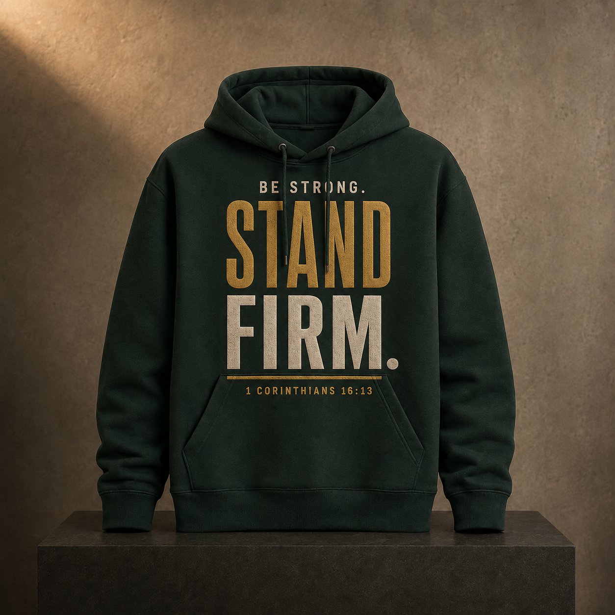 Be Strong. Stand Firm. forest green hoodie