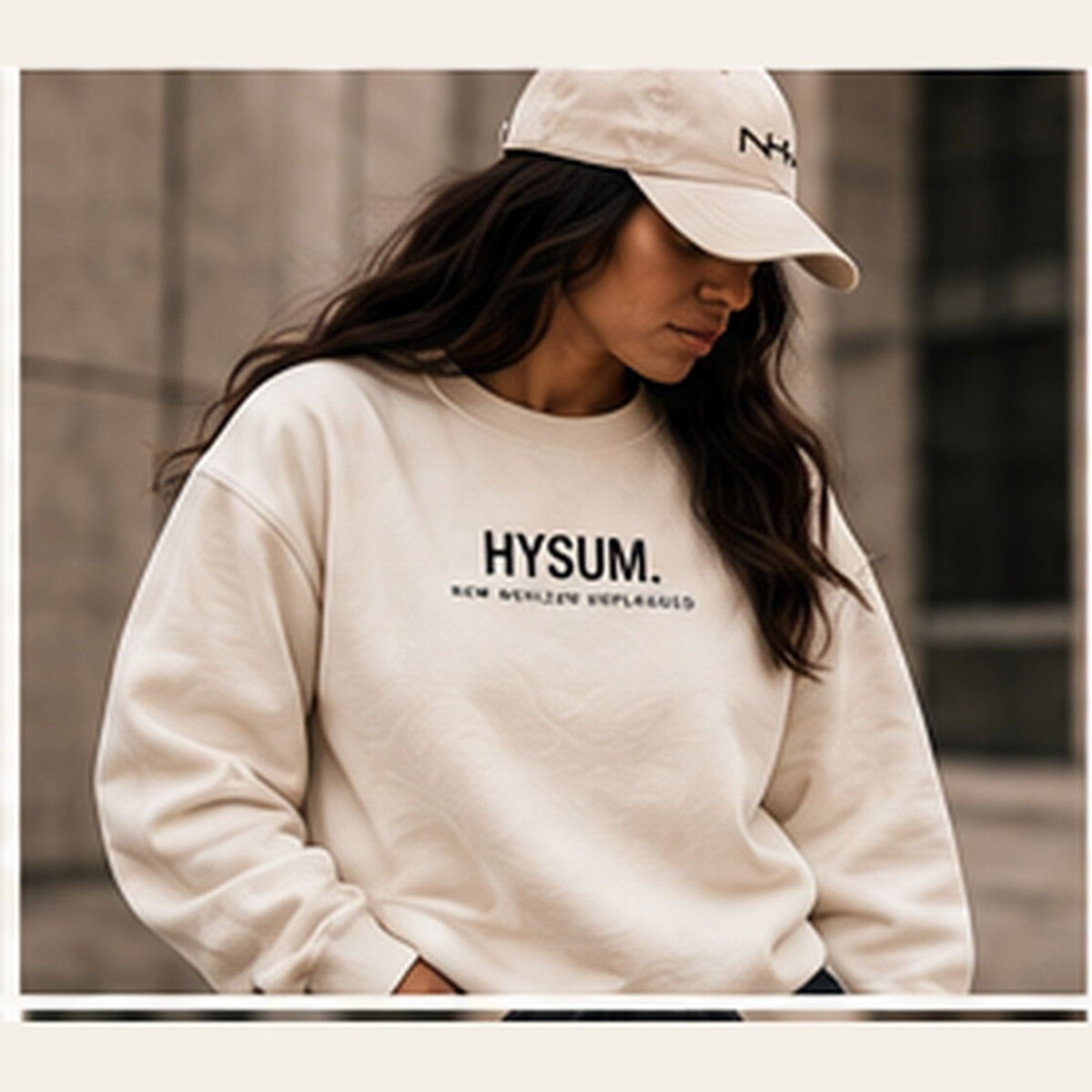 Lifestyle model wearing HYSUM Premium Crewneck