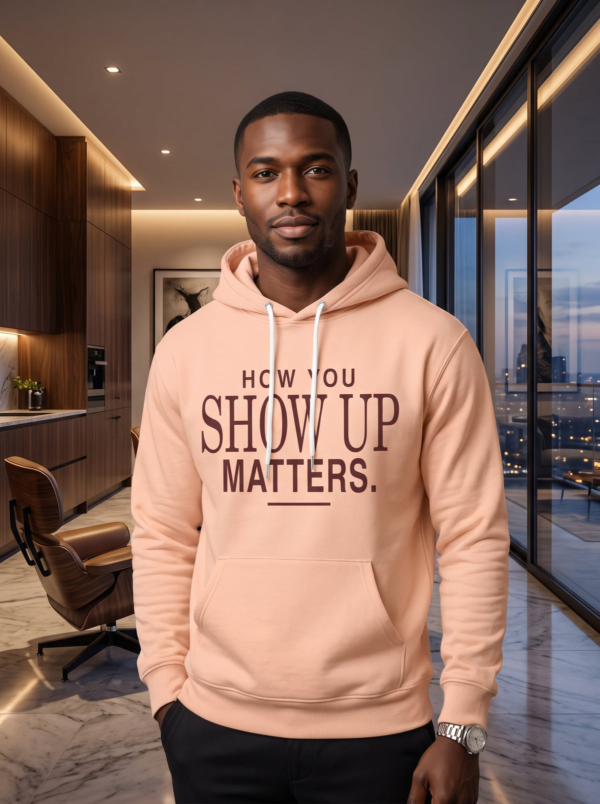 Original New Horizon Unplugged peach hoodie model